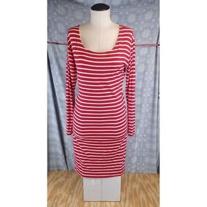 Hearts & Hips Red & White Striped Dress Women's Large Long Sleeve Stretch Dress